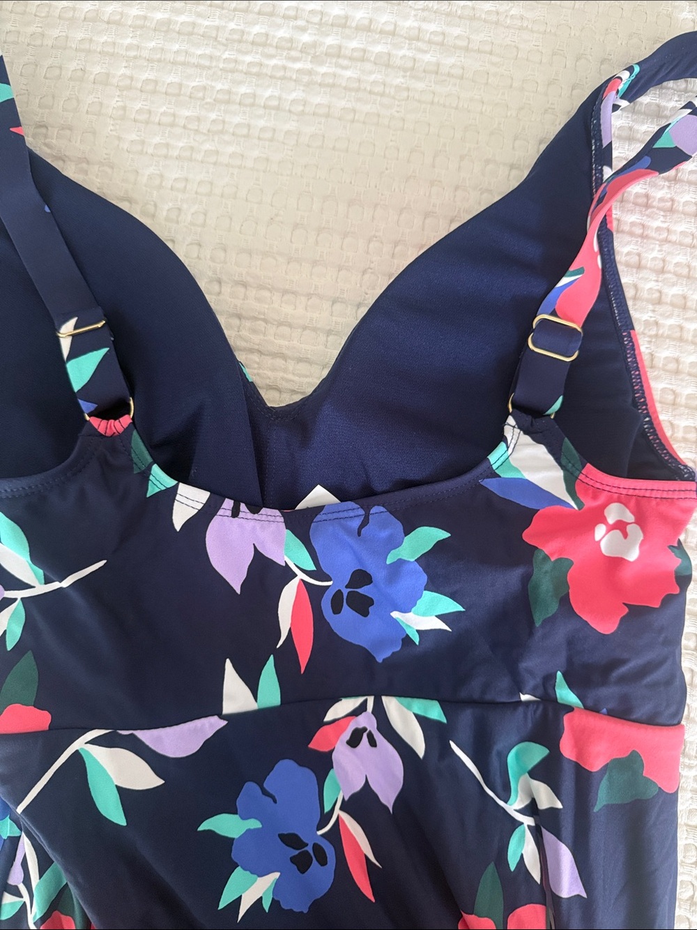 Liz Claiborne Navy Floral One-Piece Swim Dress - Picture 4 of 7